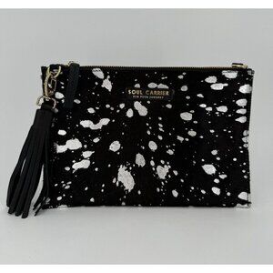 Soul Carrier Desert Rain Black Cowhide Clutch Zip Closure Hair-on Leather